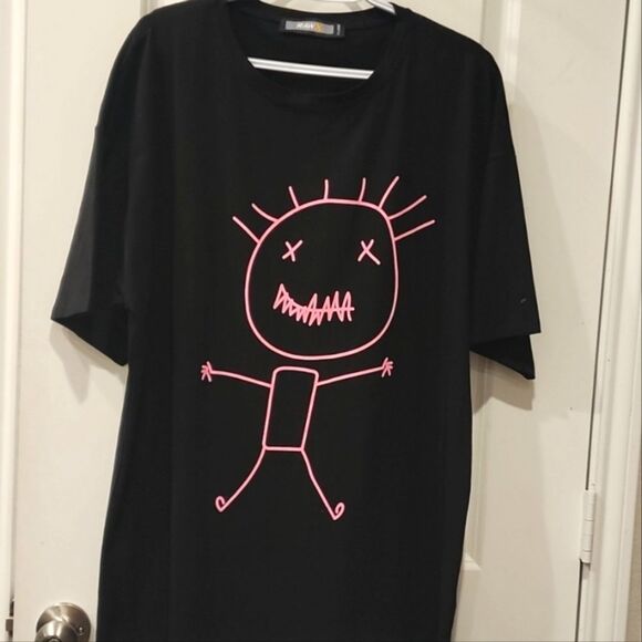 Raw X Stick Man Crew Neck T-Shirt- Neon Pink - Picture 4 of 5